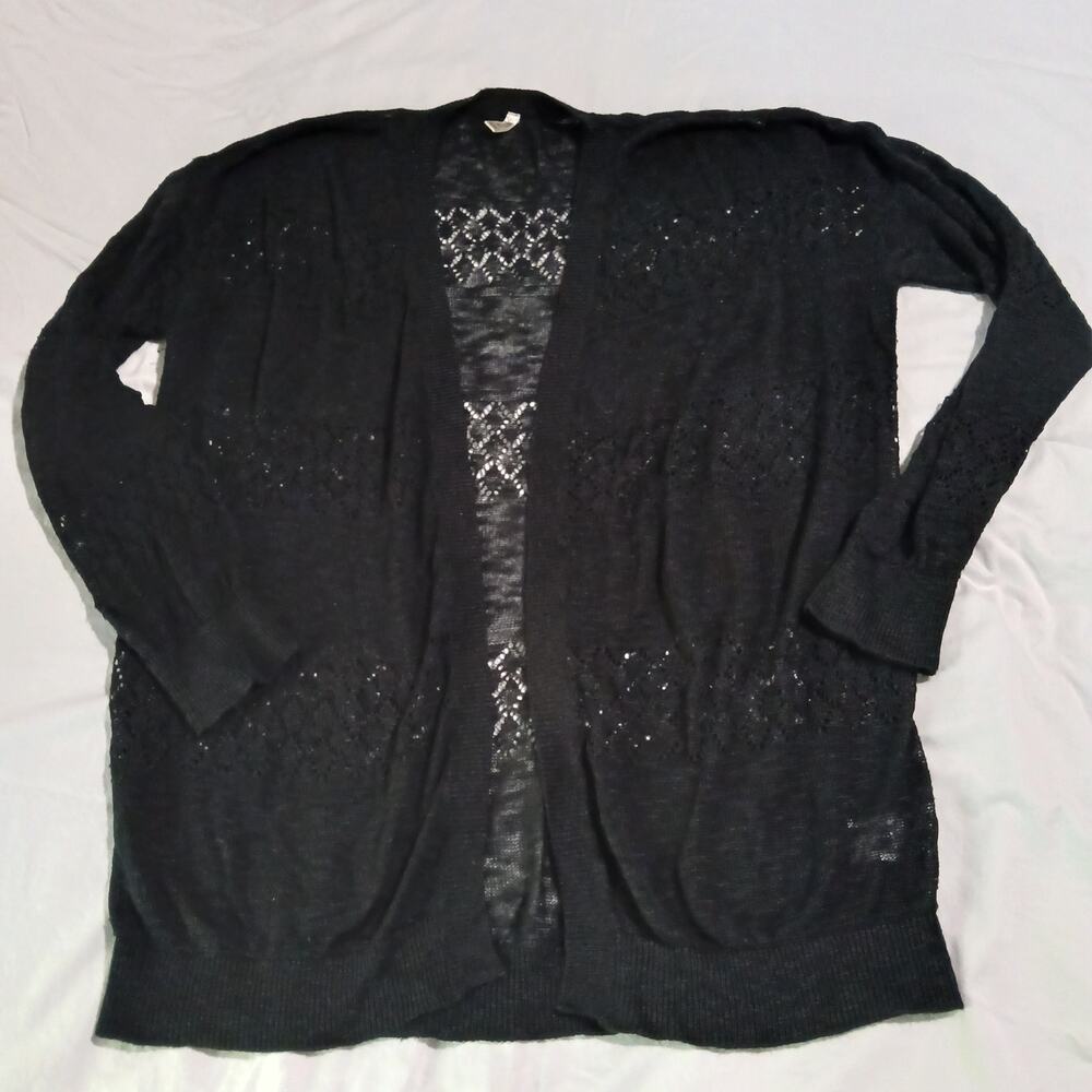 GRECERELLE 2XL Black Long-Sleeved open cardigan light-weight delicate knit